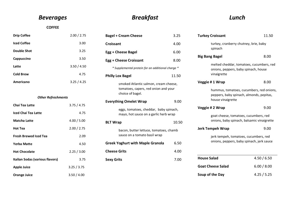 cafe menu
